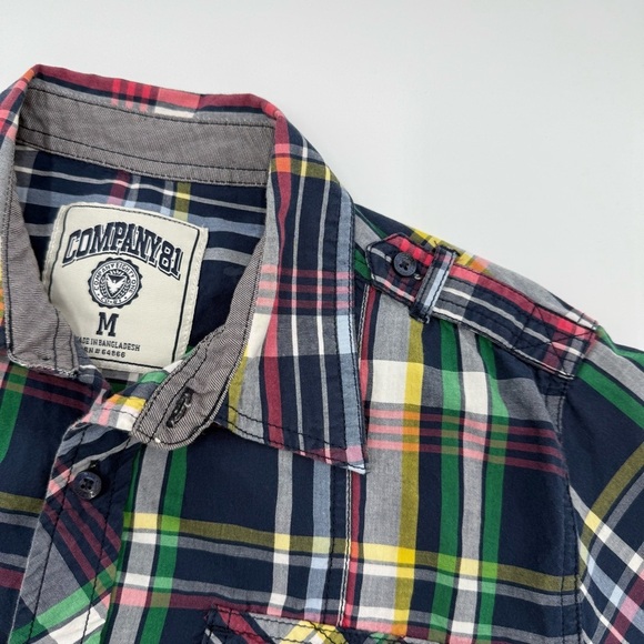 Company 81 Men's Bright Colored Short Sleeve Plaid Shirt Navy Pink Green Medium - Picture 6 of 14